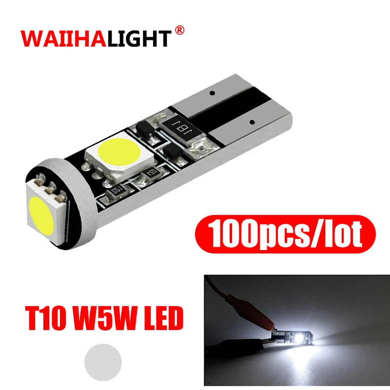 

100Pcs Wholesale T10 LED Bulb Canbus 12V 5050 3smd 6000K 5W5 W5W 194 501 168 LED No Error Car Wedge Side Signal Clearance Lamp