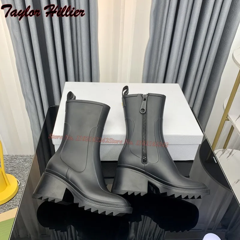 Коричневые непромокаемые сапоги из натуральной кожи с квадратной головкой