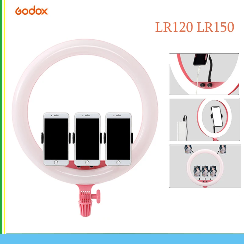 

Godox LR120 LR150 LED Ring Lamp Bi-color 3000K-6000K Selfie Ring Lamp Selfie Ring Light With Mobile Holder for Video Photography