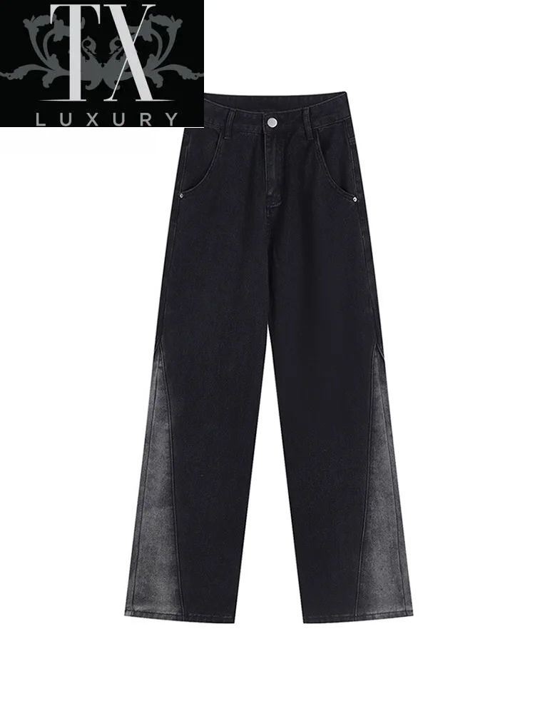 

Denim Women Clothing Jeans Trousers Autumn New High Waist Loose Fashion Gradient Vintage Korean Style All-Match Pants