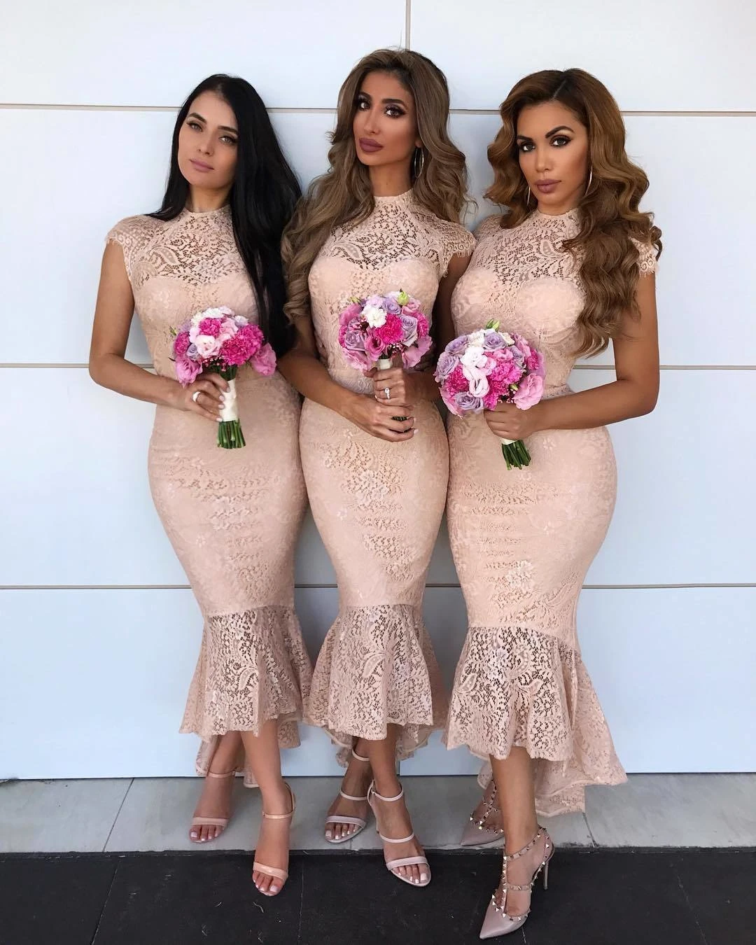 

Vestido Para Festa Bridesmaid Dresses Women Elegant High Neck Floral Lace Party Gown Tiered Fishtail Mermaid Dress Wedding Skirt