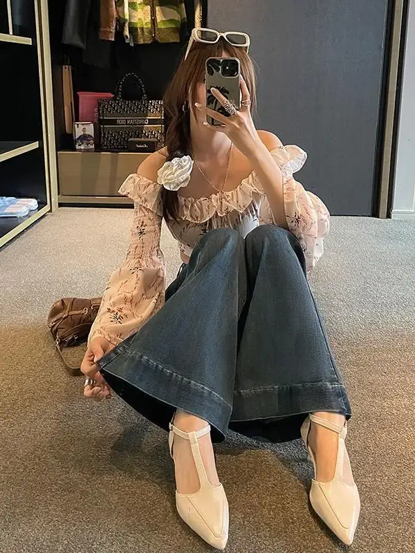 Plus Size 2024 Jeans Thickened Horn Fleece-lined Slightly Slimming High Waist Autumn and Winter Design Pants Women Slim fit S...