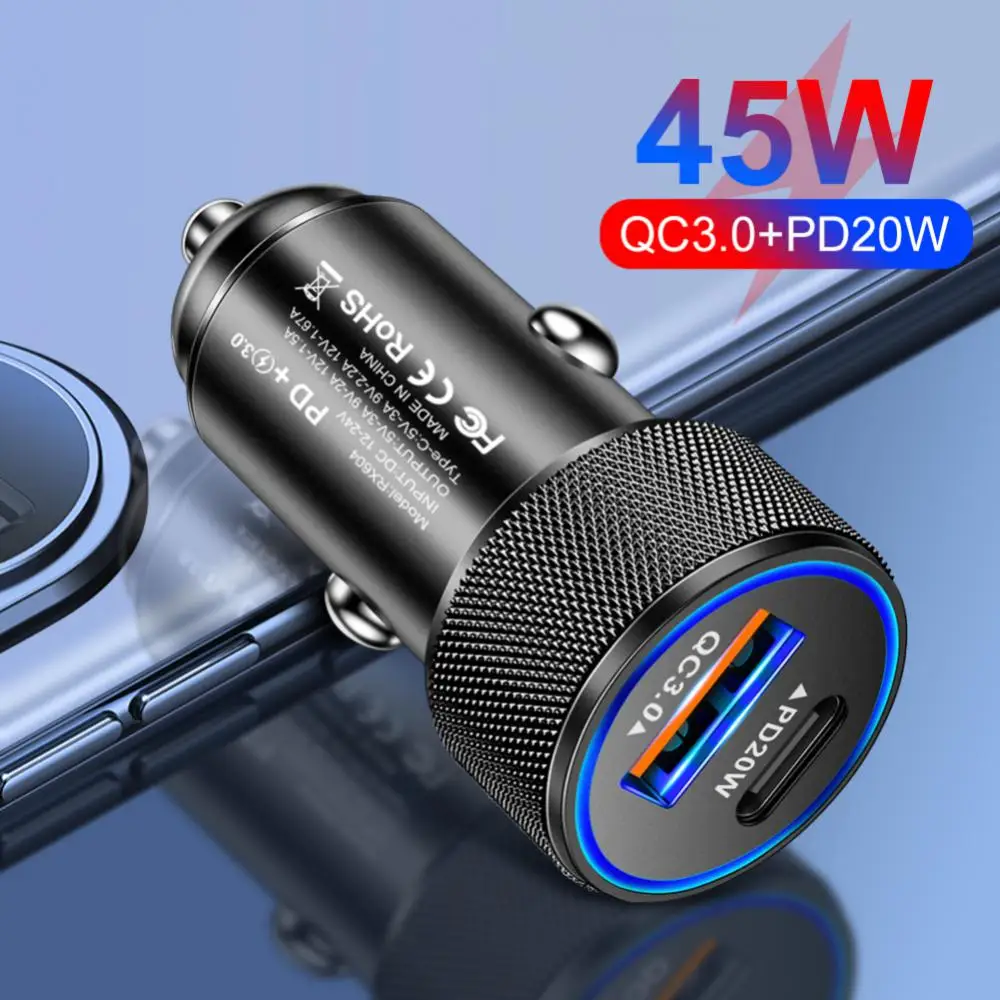 

Pd 20w Car Charger Adapter Durable Cigarette Lighter Multifunctional Portable Car Accessories Car Charger 45w Universal