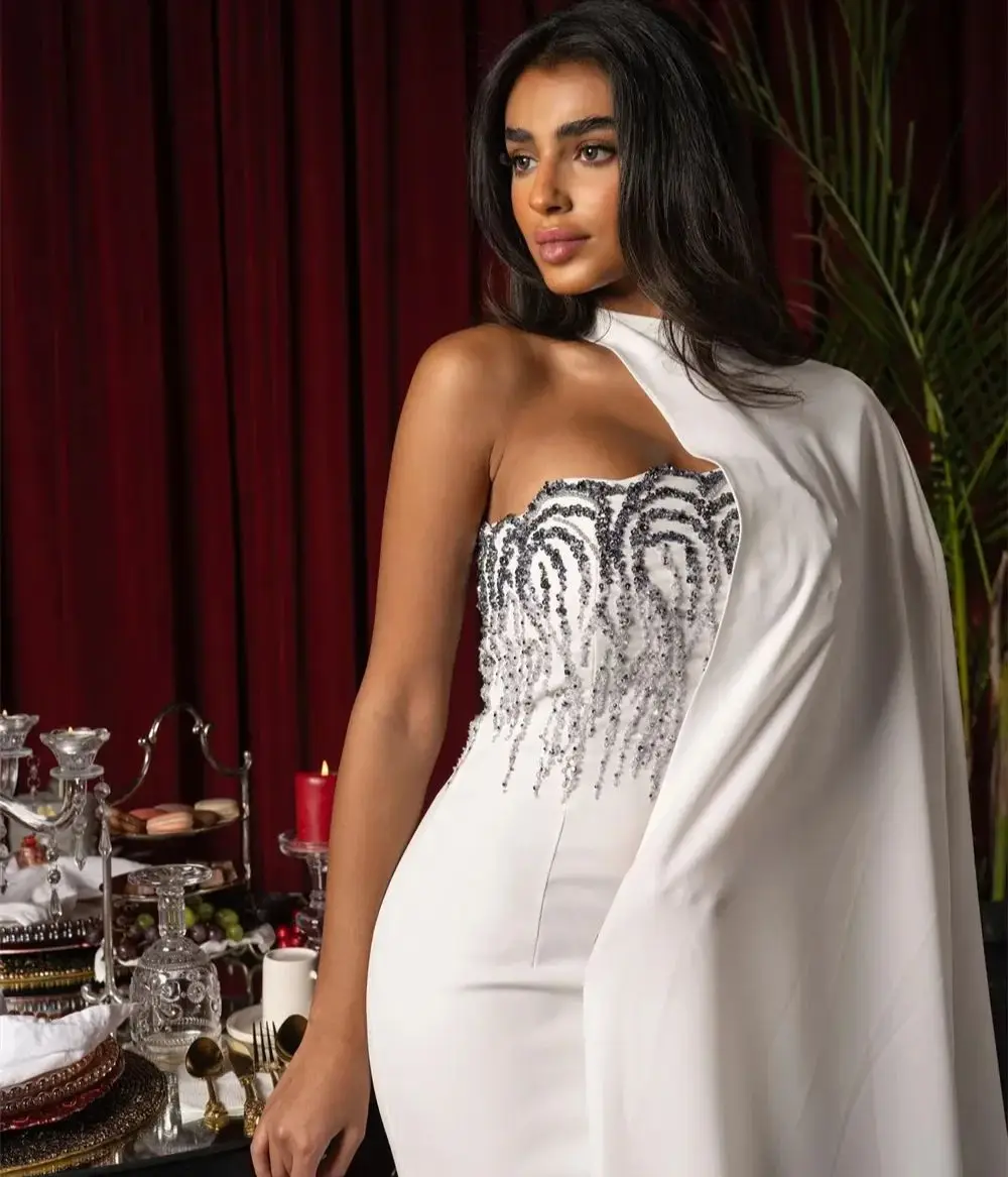 

Formal Evening Gown Fashion Strapless Mermaid Prom Dresses Gala Sequins Floor Length High Quality Saudi Arabia For Wedding Party