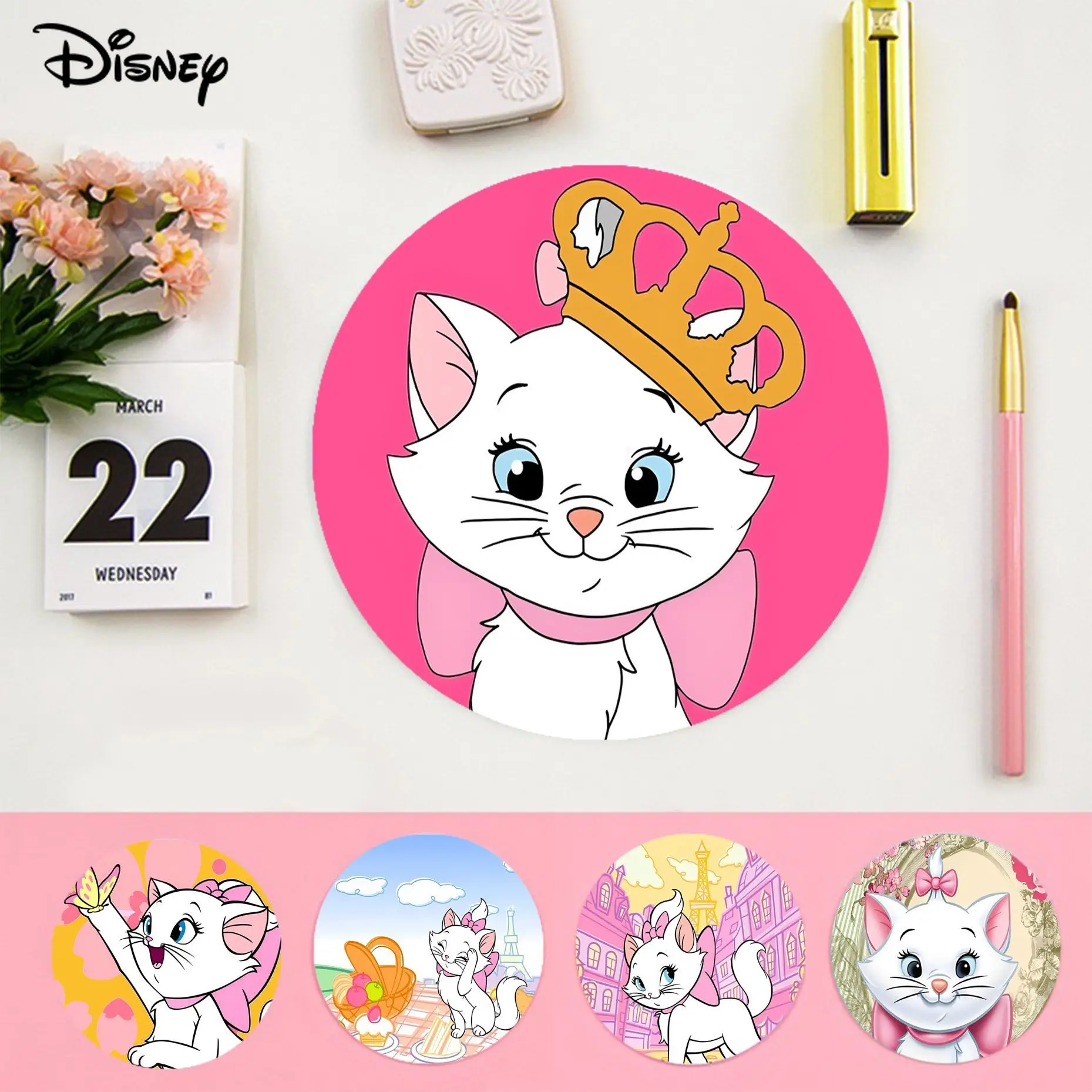 

Disney Marie Cat Mousepad Round Custom Skin Office Computer Desk Mat Table Keyboard Big Mouse Pad Laptop Cushion Non-slip