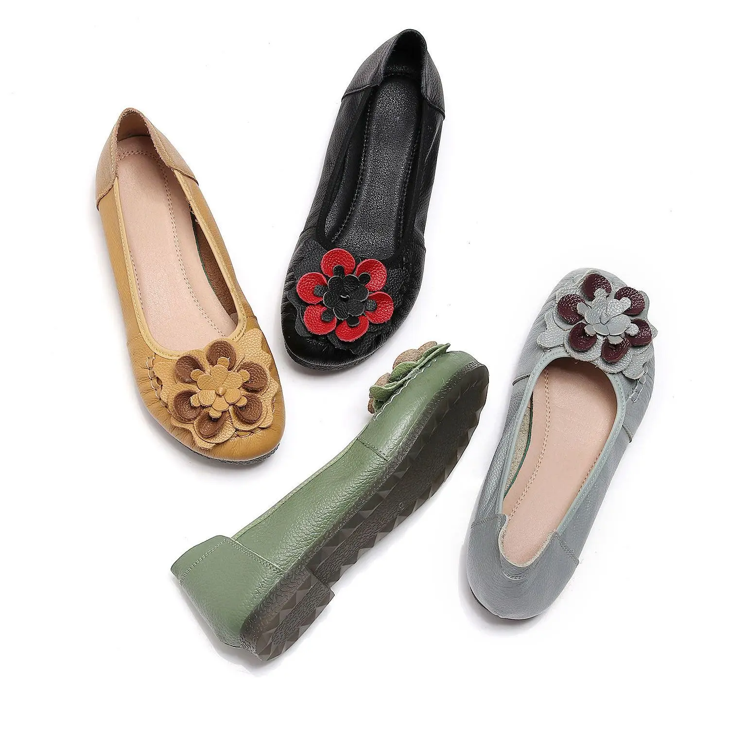 Plus Size Women Flats Floral Ballet Shoes For Women Summer Genuine Leather Moccasins Ladies Comfortable Driving Zapatos Mujer