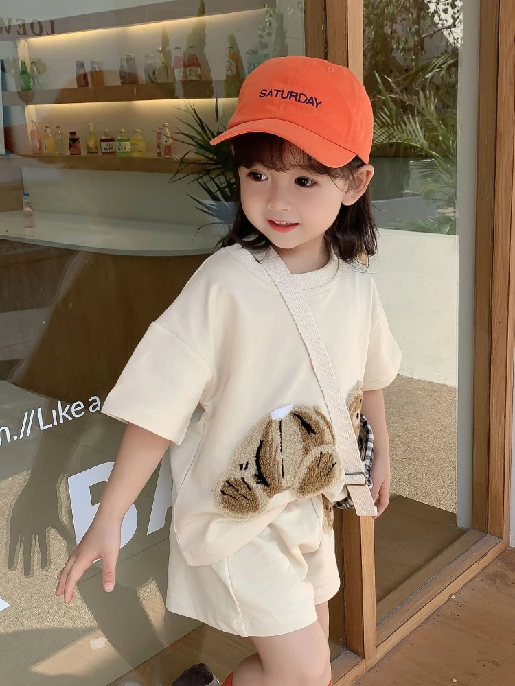 

2022 Summer New Solid Color Cartoon Patch Set Top + Shorts Set kids clothes girls baby girl clothes