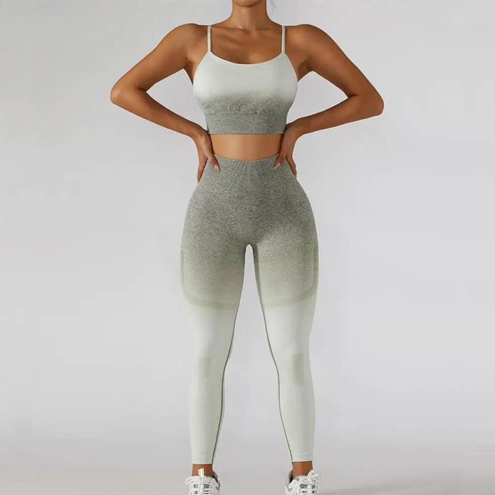 Women's Sportswear Gradient Seamless Yoga Set Workout Sport Set Fitness Clothing Women Gym Clothing High Waist Leggings Crop Top