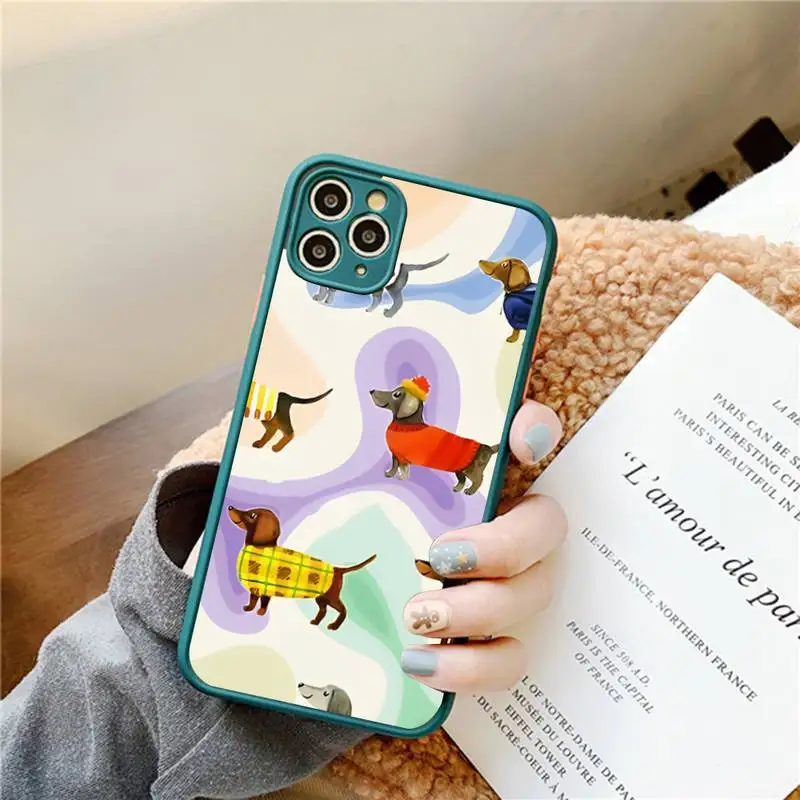 Kawaii I Love Dachshunds Letter Phone Case for iPhone 14 11 12 13 Mini Pro Max 8 7 Plus X XR XS MAX Translucent Matte Cover