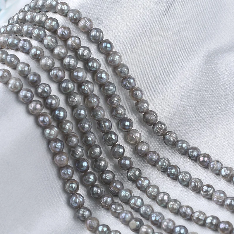 

6-7/9-10mm dyed gray color cut faceted loose freshwater round pearls beads strands for jewelry making