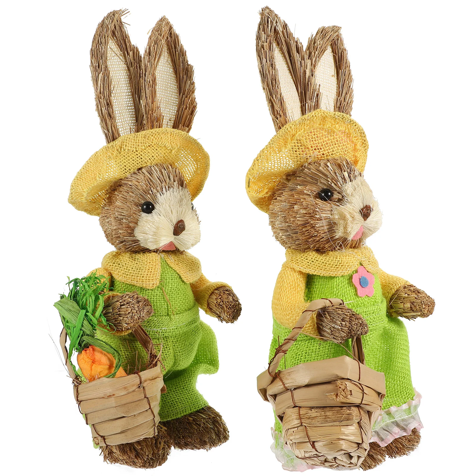 

2 Pcs Handmade Straw Rabbit Rabbit Statue Easter Woven Bunny Statue Cartoon Garden Animal Statue Cotton Straw Bunny Ornament