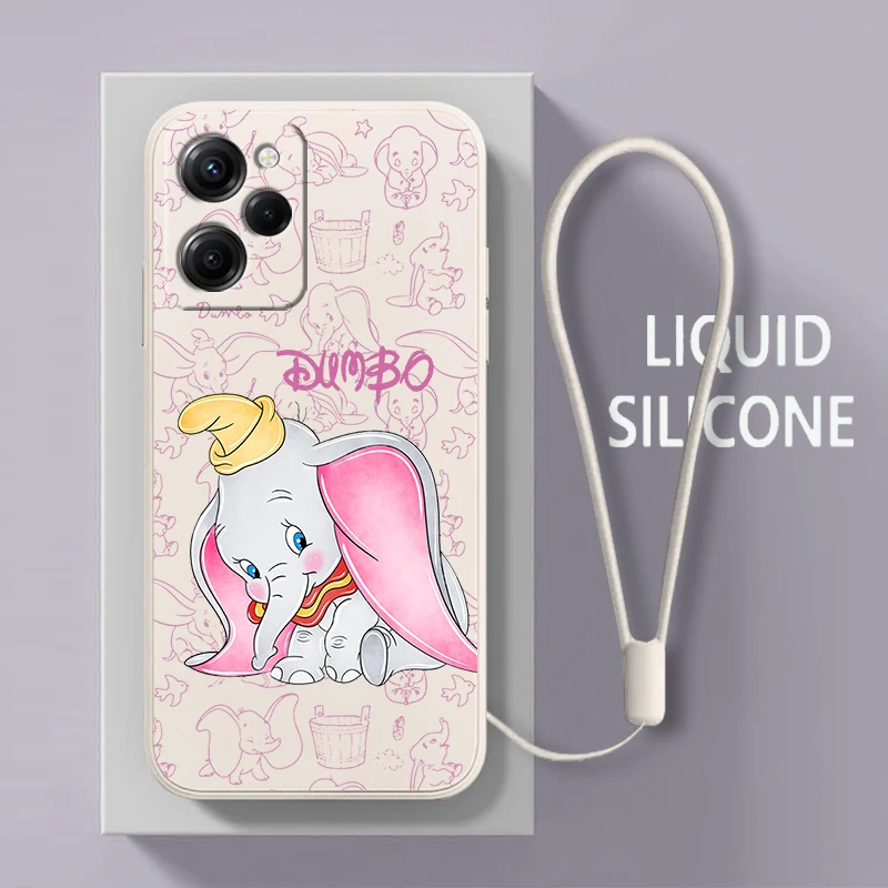 

Dumbo Cartoon Cat For Xiaomi POCO X5 M5 C40 M4 X4 F4 C40 X3 NFC F3 GT M4 M3 M2 Pro C3 4G 5G Liquid Rope Phone Case Coque Capa