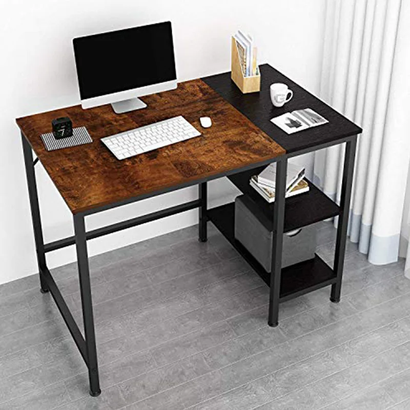 

Computer Desk Home Office Gaming Desk Pc 2-Tier Storage Shelves Steel Frame Wood Top