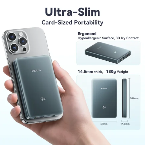 KUULAA Qi2 Магнитный Power Bank 10000 мАч Портативное зарядное устройство PowerBank для Magsafe 15 Вт Беспроводная быстрая зарядка для iPhone 16 Pro Max