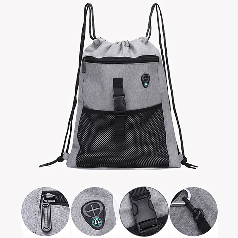 

Сумка на шнурке для спортзала с карманами, спортивный мешок с ручкой, дорожный рюкзак для мужчин и женщин, серый