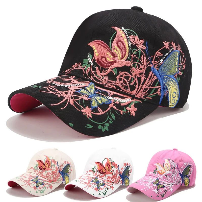 

Spring Autumn Women Butterflies Flower Embroidery Caps Girl Sun Hats Casual Snapback Caps Baseball Cap