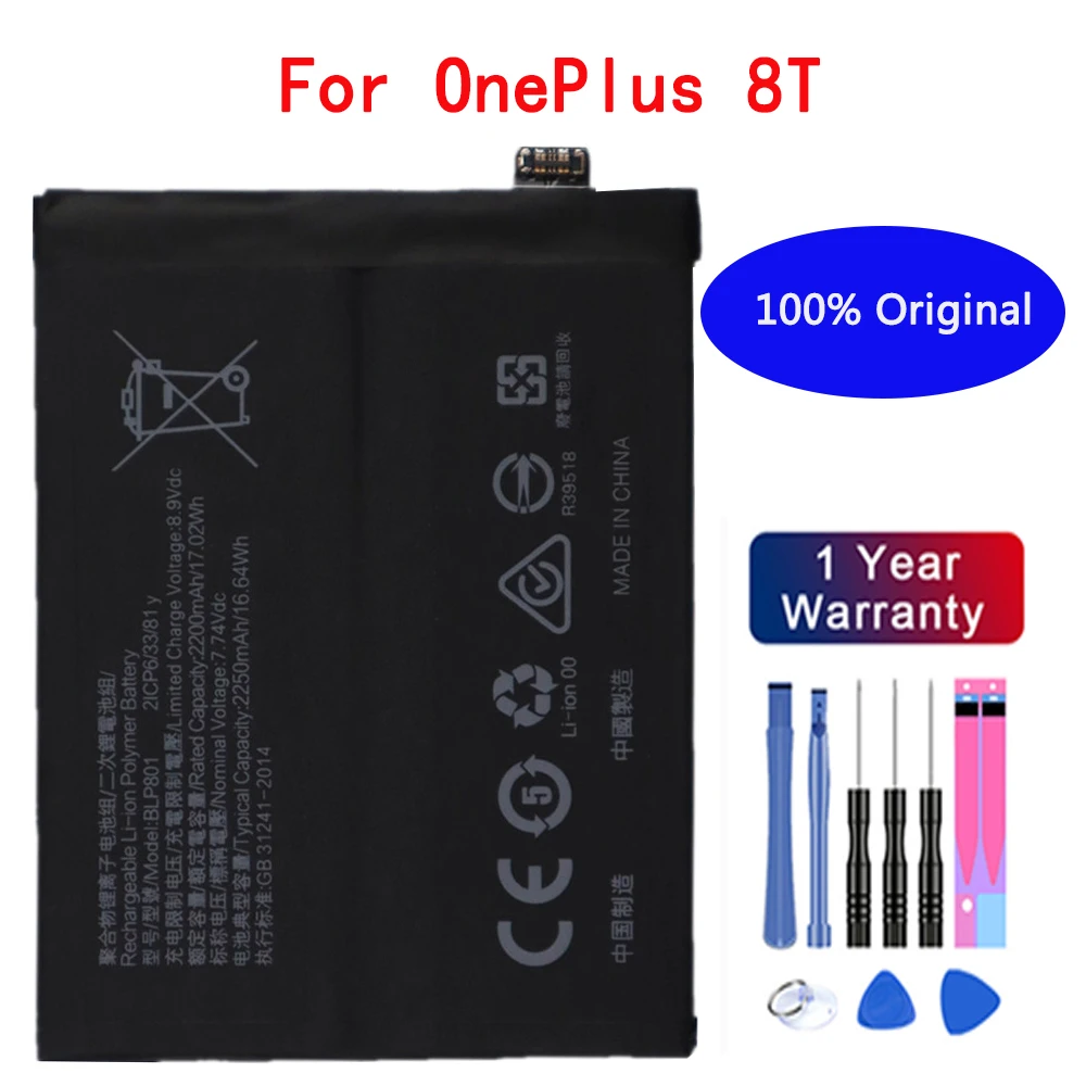 

New 100% Oneplus Original Replacement Battery 2250mAh BLP801 For OPPO Oneplus 8T Cell Phone Battery With Free Tools