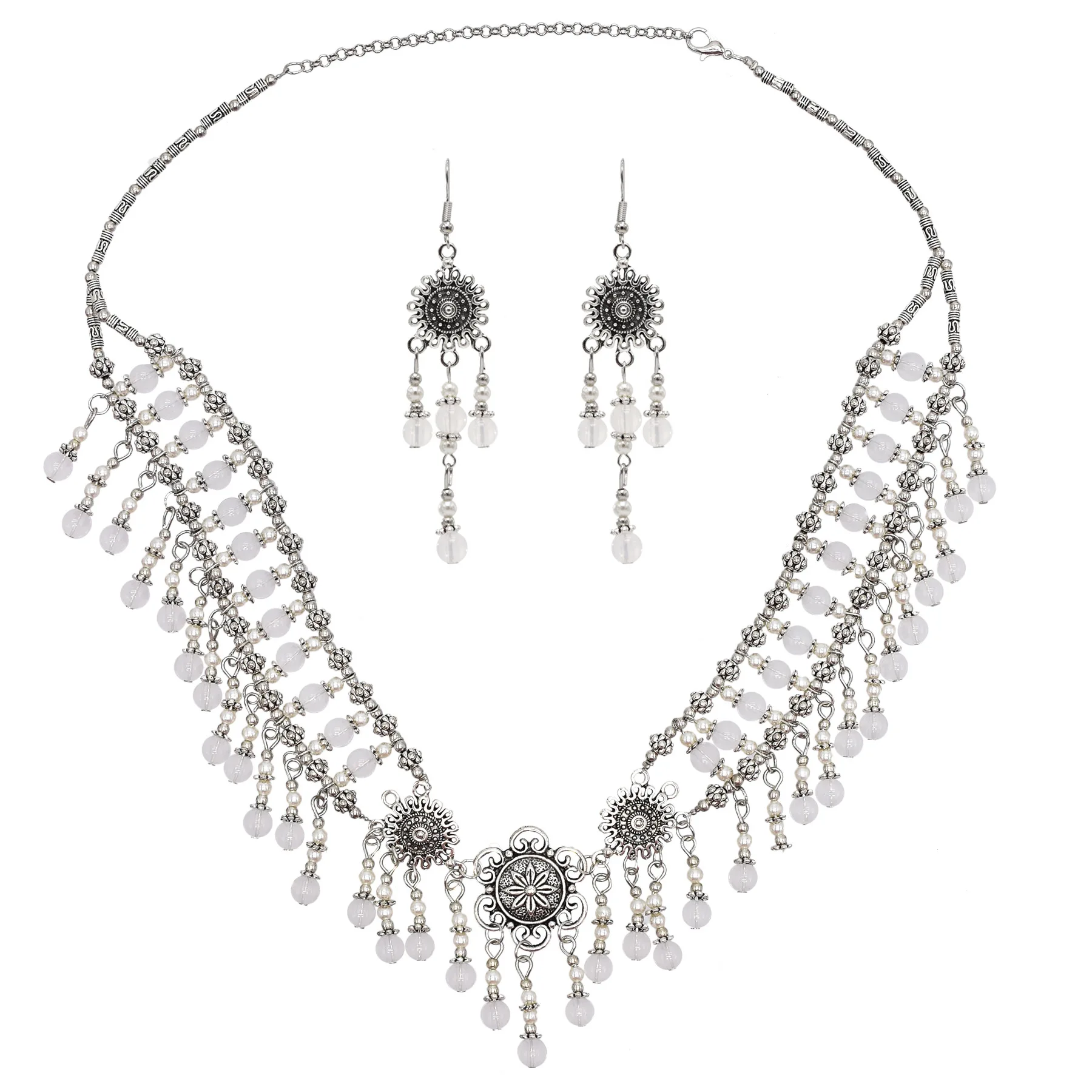 

Boho Ethnic Vintage Heart Tassel Earrings and Forehead Pendant Butterfly Goldfish Chains Set for Women 2022 New Birthday Gift