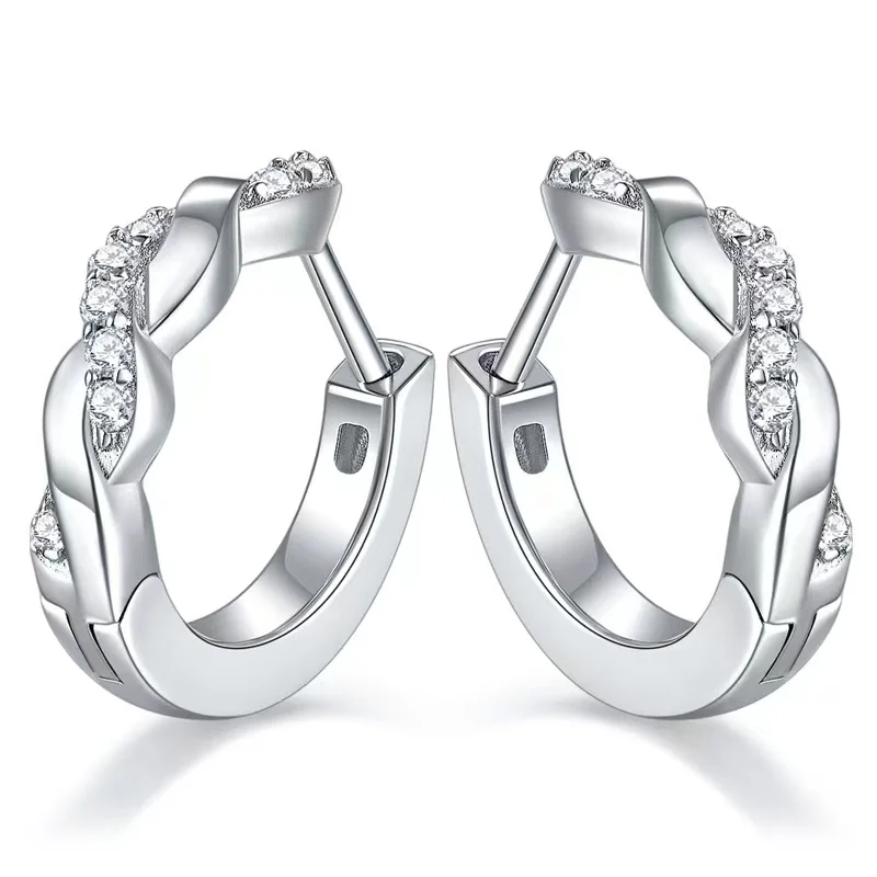 

0.1ct Iced Moissanite Twist Hoop Earrings 925 Sterling Silver D Color Moissanite Huggie Earrings Plated 18k Gold Pass Tester