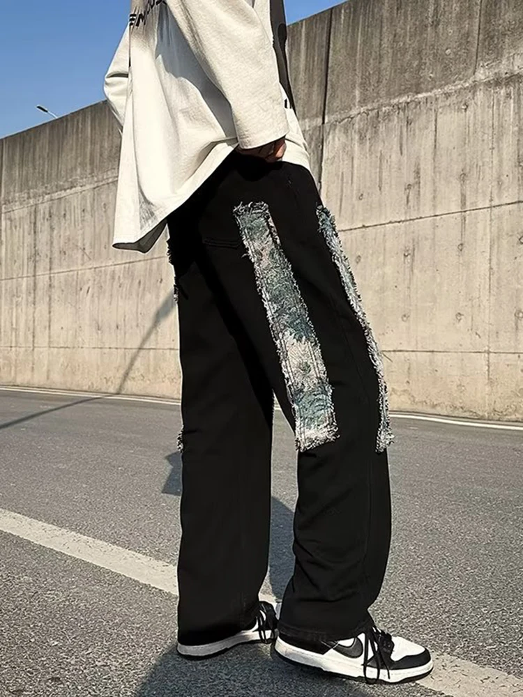 Men's Streetwear Cloth Decoration Casual Pants Loose White/black Color Jeans High-quality Popular Trousers Men Jeans Denim