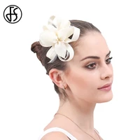 fs white wedding fascinator hat women elegant ladies church headwear party tea hair accessories formal dress headdress hairpin