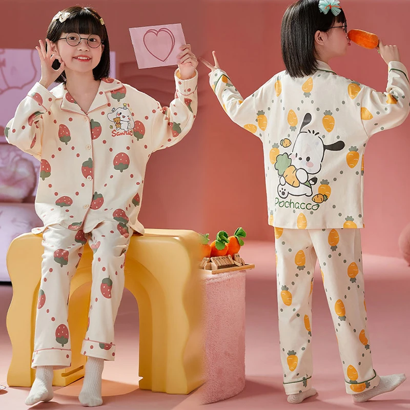 

Новинка Kawaii Sanrio Cinnamoroll полачко Осенняя детская пижама Kuromi My Melody девочка хлопковый Повседневный Свободный кардиган Топ домашняя одежда
