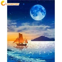 chenistory painting by numbers pictures sailing sea scenery family on canvas with frame diy kits for adults handpainted drawing