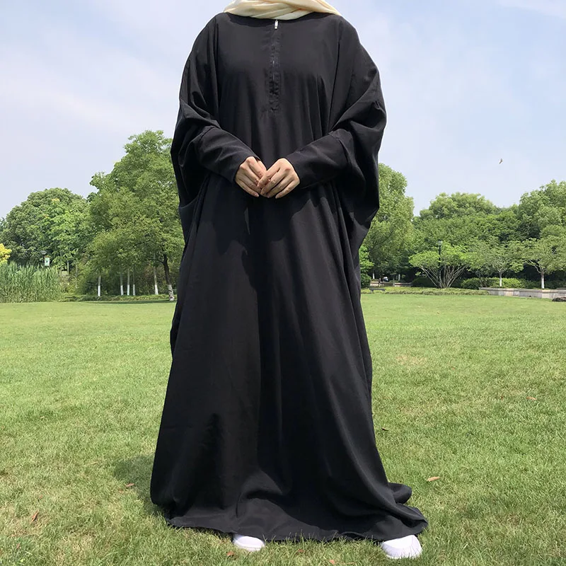 Flowy Nida Abaya Front Zipper Easy Breast One Piece Prayer Garment Slim Sleeve Islamic Clothing Muslim Women Modest Maxi Dresses