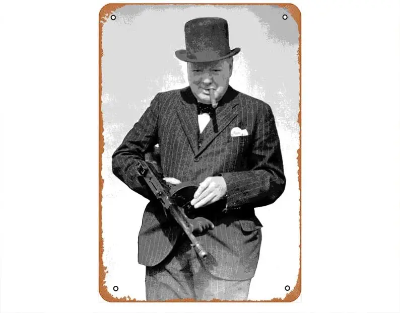 Vntge Metl Tn Sgn Retro Wnston Churchll Brtsh Prme Mnster Pop rt llustrton - Hstorcl World Wr 2 домашний декор n постер Prn