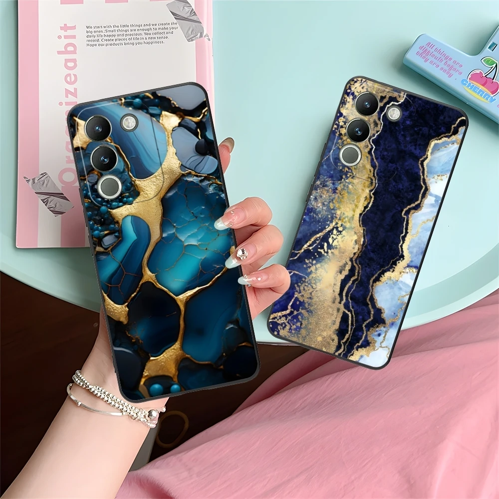 Luxury Golden Stone Mobile Cell Phone Case for VIVO Y95 Y93 Y31 Y20 V19 V17 V15 Pro X60 NEX Black Soft Cover Shell