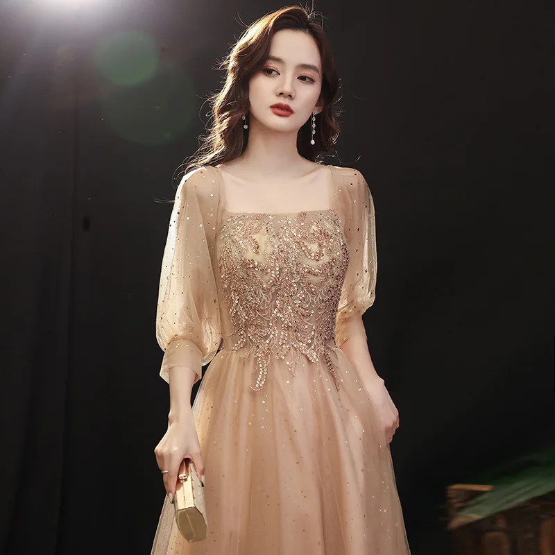 

Champagne Evening Dress for Women 2023 New Banquet Long High End Nobl Dignified Dress Summer