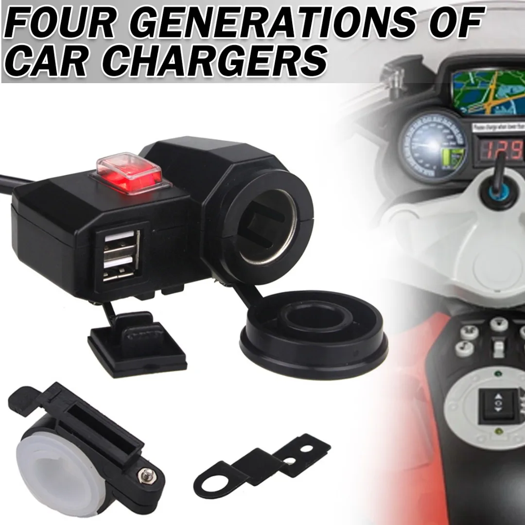 

12V Motorcycle Cigarette Lighter Socket Dual USB Charger Power Outlet For 2.2-2.5cm Motorbike Handlebar Plug Adapter Waterproof