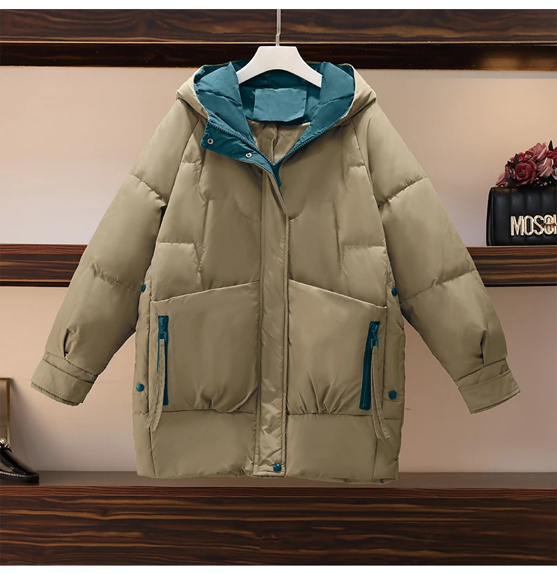 New Winter Women Thick Hooded Down Jacket Solid Cotton Warm Padded Parka Female White Loose Zipper Short Coat Padded Outwear
