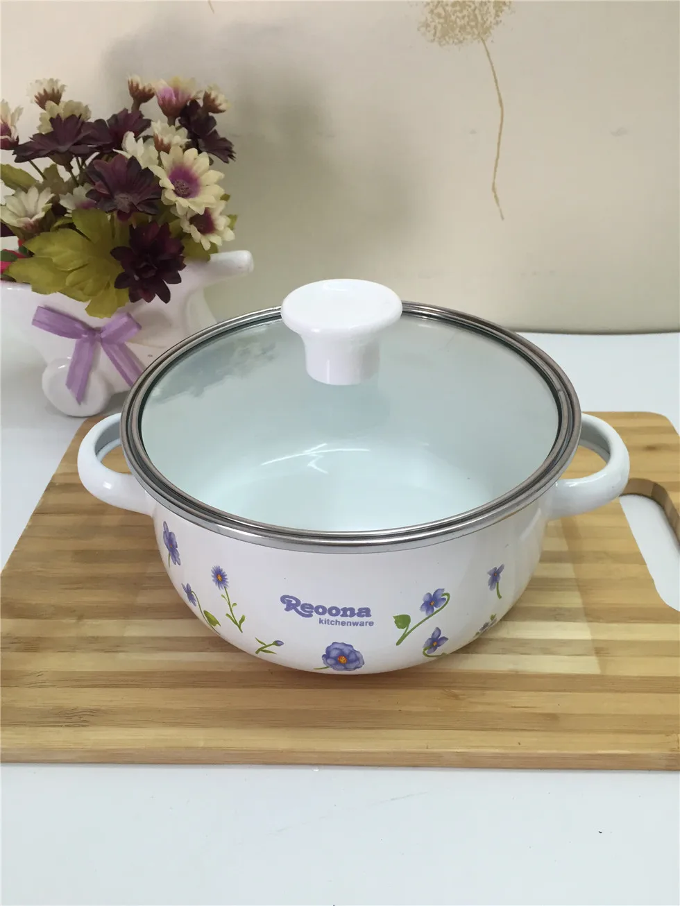 

1L 1.5L 2L cooking tools enamel casserole pots set mini kitchen utensil with glass cover 3PCS