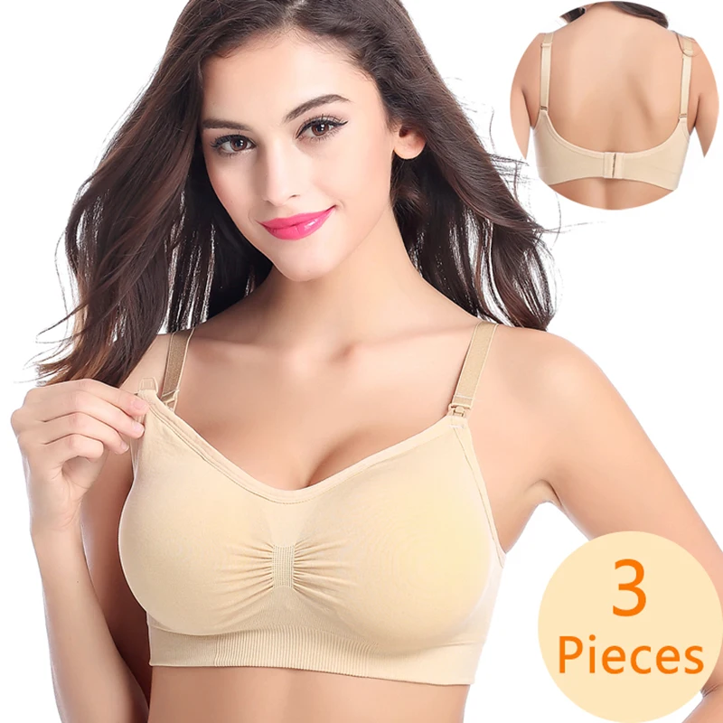 

3 Pcs Maternity Bras Open Buckle Unwired Underwear Pregnant Women Gathered Not Sagging Breastfeeding Bra with Breast Pads S-4XL