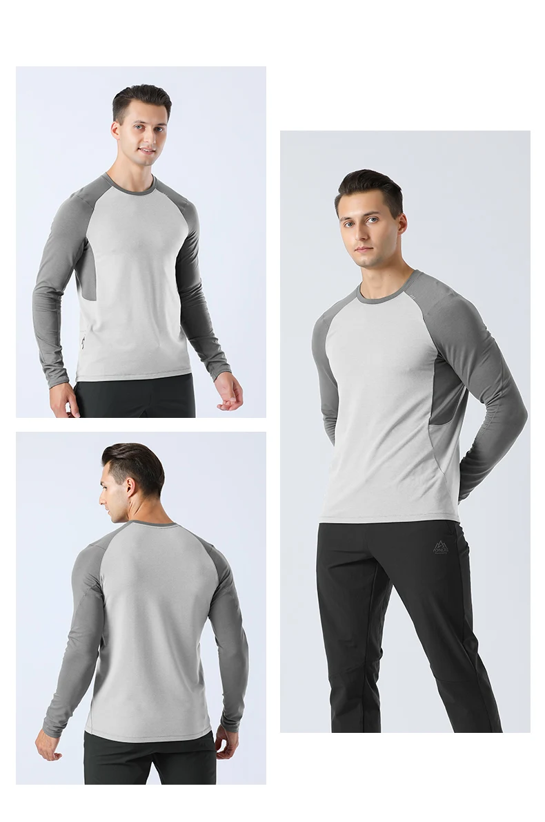 AONIJIE FM5132 Man Male Lightweight Sports Round Neck Sweater Round Collar Fleece With Thumb Clasp And Pocket For Running Daily