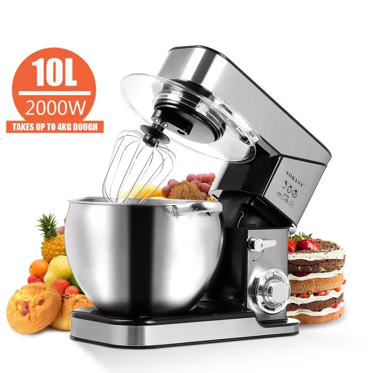 

2000W Kitchen Food Stand Mixer 10L Stainless Steel Bow 6 Speeds Food Blender Cream Egg Whisk Cake Dough Kneader Processor 220V