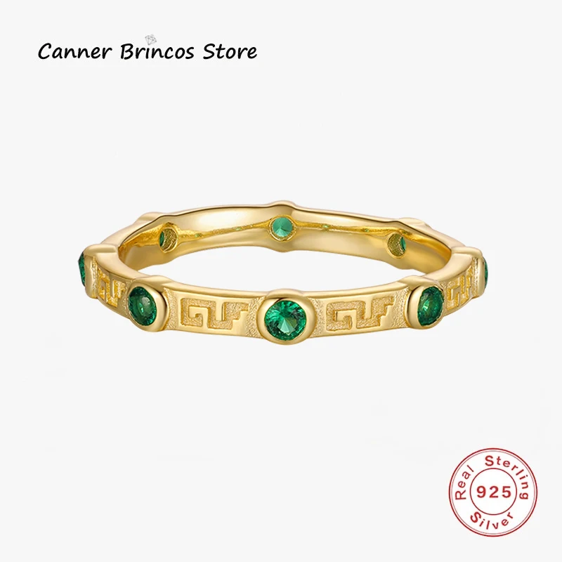 

CANNER 2022Trendy Fine Jewelry Accessories Green Zircon Texture Punk Men Women's Rings Genuine 925 Sterling Silver Party Ring