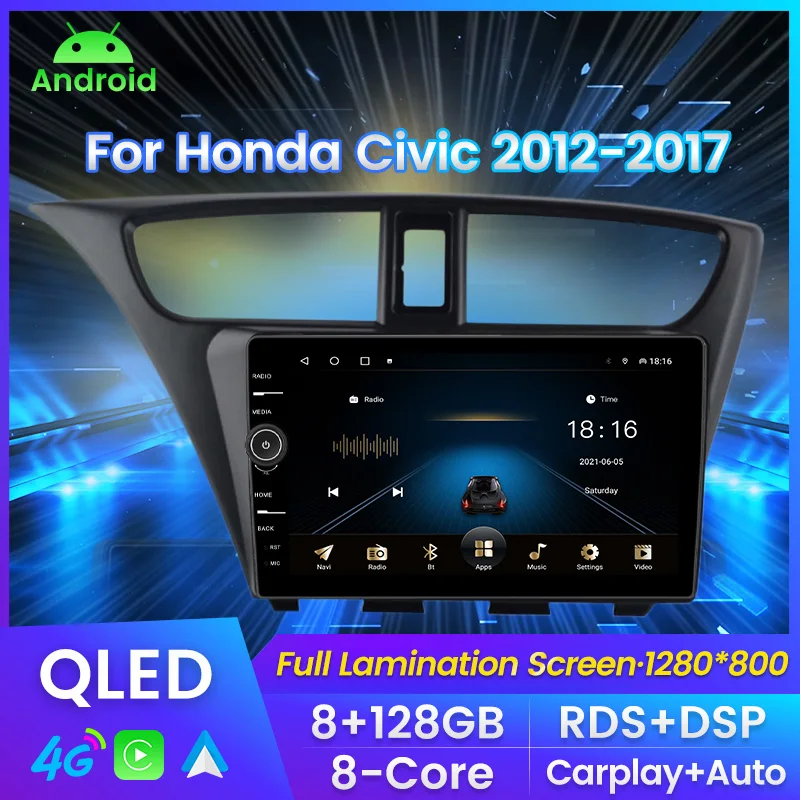 

MLOVELIN QLED экран Android 11 8G 128G DSP Carplay Android авто для Honda Civic Hatchback 2012 2013-2017 автомобильное радио мультимедиа
