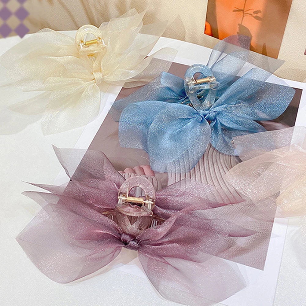 

Корейские Женские однотонные заколки для волос из органзы с большим бантом, Женские аксессуары для волос, заколки для волос для девочек, укр...