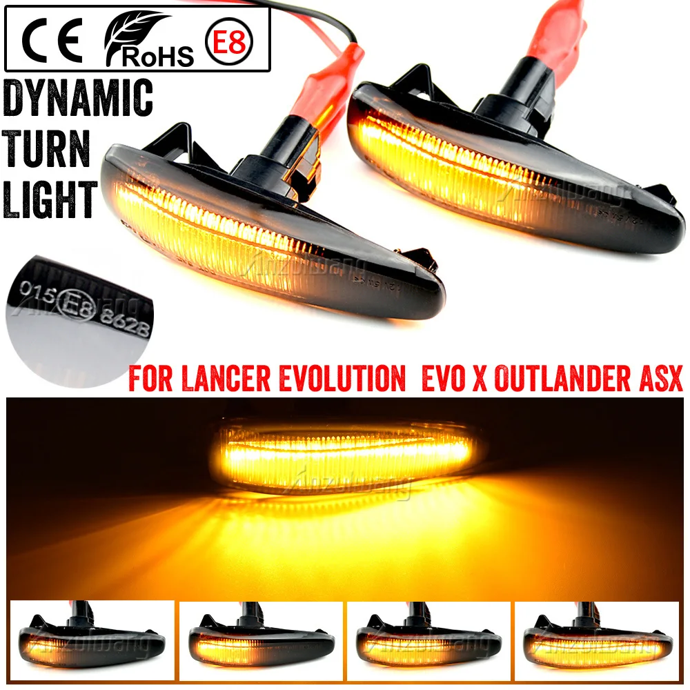 

2 pieces Amber Dynamic LED Fender Side Marker Turn Signal Lights Yellow 8351A001 For Mistubish Lancer EVO X Smoke LED Light