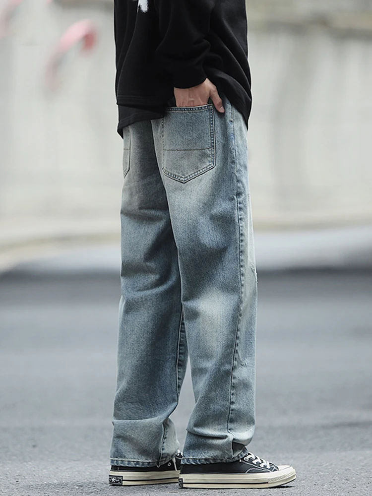 European and American Men's Four Seasons Y2K MEN Jeans Hip Hop Loose Straight Wide Leg Trousers Fashion Streetwear Ins Hot Sale