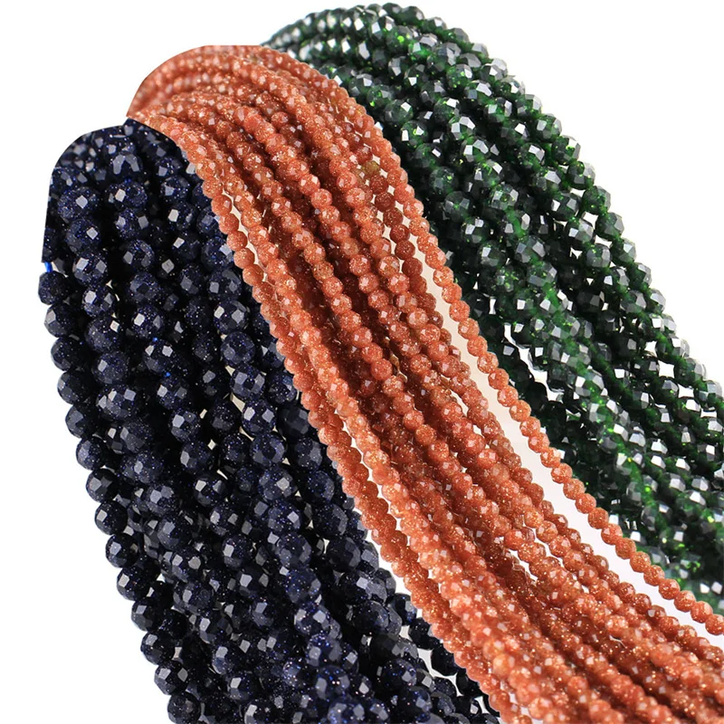 

2mm/3mm/4mm Natural Stone Dark Green black SandStone Sand Round Faceted Beads for Jewellery Making DIY Bead wholesale