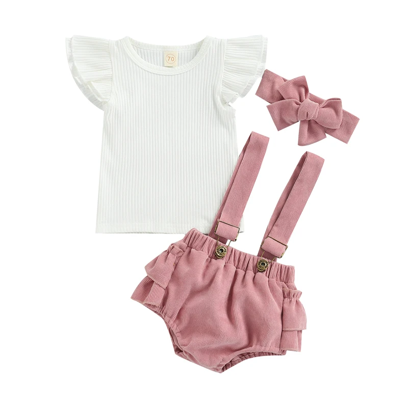 

ma&baby 0-18M Infant Newborn Baby Girl Clothes Set Knitted T-shirt Ruffle Shorts Overalls Outfits Summer Costumes D01