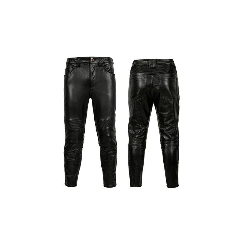 

100%Top Layer Cowhide Moto Pants Men Vintage Distressed Calfskin Moto Leather Pants High Quality Thick casual leather pants