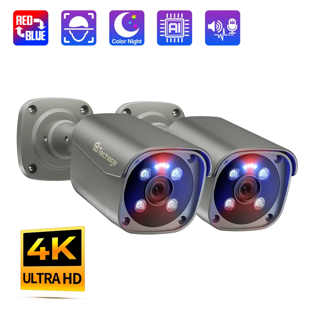 Techage 8MP Security POE Camera Ultra HD 4K Smart AI Face Detection IP Camera P2P Audio Record Surveillance Color Night Vision