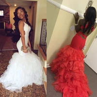 sexy african backless mermaid prom 2018 ruffles organza long graduation party evening gowns mother of the bride dresses