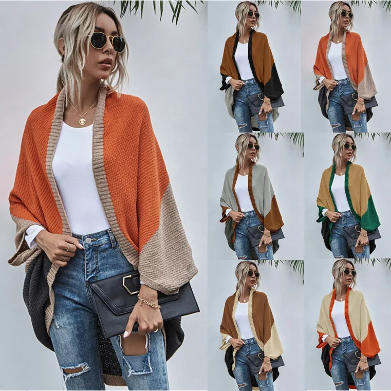 

Europe and the United States autumn and winter new color knitted cardigan sweater coat