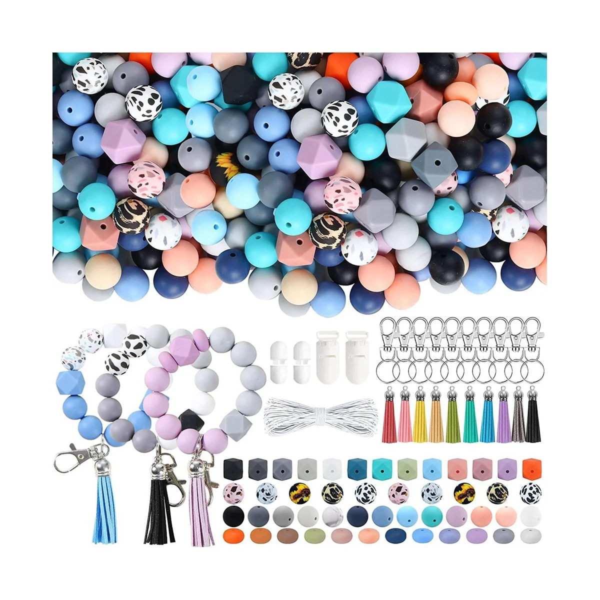 

Multicolor Silicone Beads for Keychain Making Kit, Multiple Shapes and Styles Silicone Bulk Beads for Keychains Making