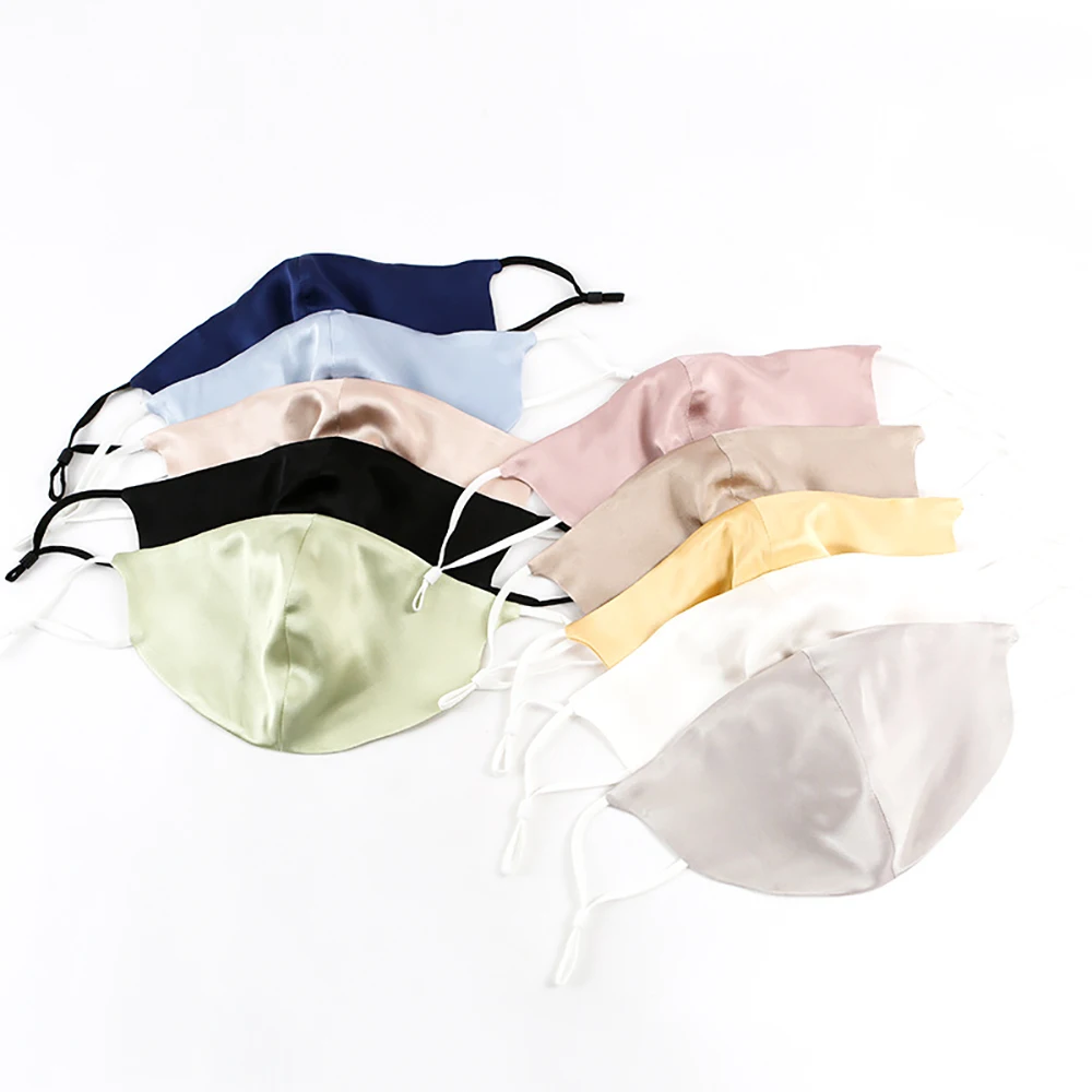 

100% Natural Mulberry Silk Face Mask Double-deck Mouth Covering for Women Girls Adjustable Ear Loops Mouth Covering Reusable